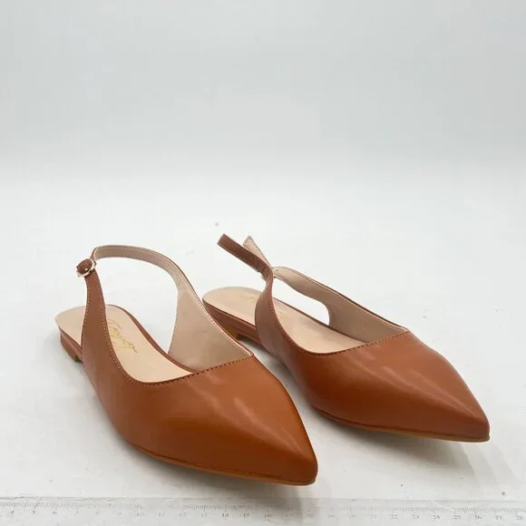 FOWT Brown Pointed Toe Backless Slingbacks Pump Walking Office School Shoes - Picture 3 of 7